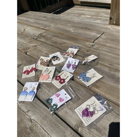 handmade Polymer Clay earrings lot  -1.  12 Unique 12 Pcs  Stainless Steel Base - Picture 2 of 14